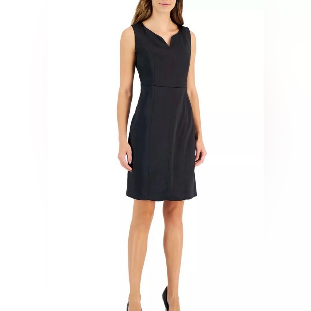 Kasper Satin Princess-Seam Sleeveless Black Sheath Midi Dress 8